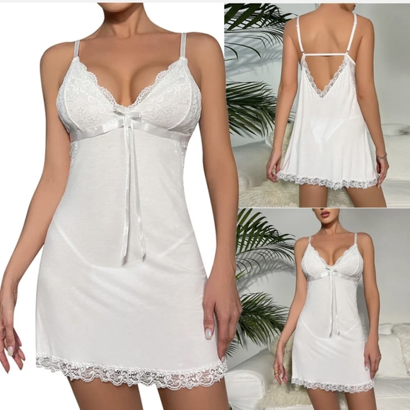 White Sexy Women Lingerie Sleepwear Cotton Babydoll Night Dress Lace Nightwear - Picture 7 of 10